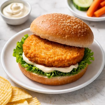 School chicken patty on wheat bun with mayo