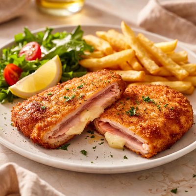 Schweizer schnitzel mit hinterschinken