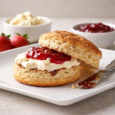 Scone with clotted cream and jam