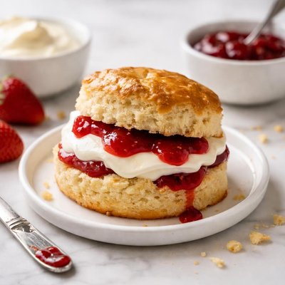 Scone with cream and jam