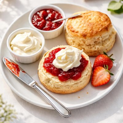 Scone with jam and cream