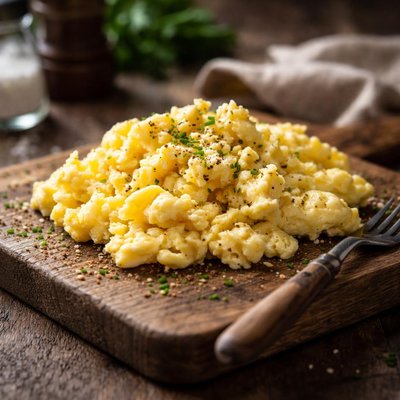 Huevo revuelto frito con pam