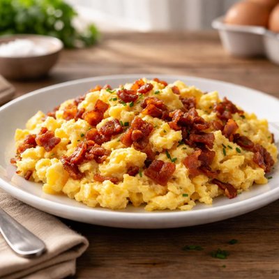 Huevo revuelto con trocitos de tocino