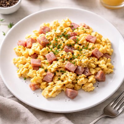 Scrambled eggs and ham