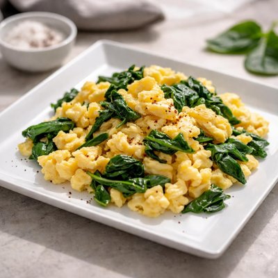 Scrambled eggs and spinach