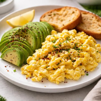 Scrambled eggs with avocado