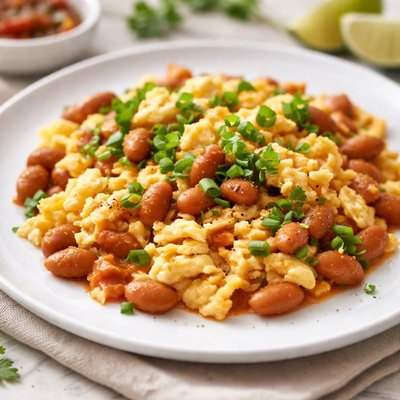 Scrambled eggs with beans