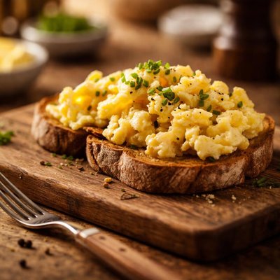Scrambled eggs with bread