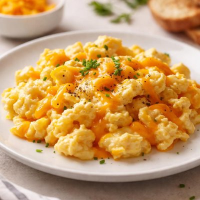 Scrambled eggs with cheddar cheese