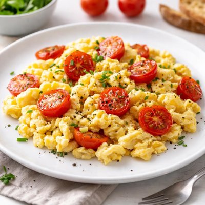 Scrambled eggs with cherry tomatoes