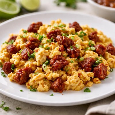 Scrambled eggs with chorizo