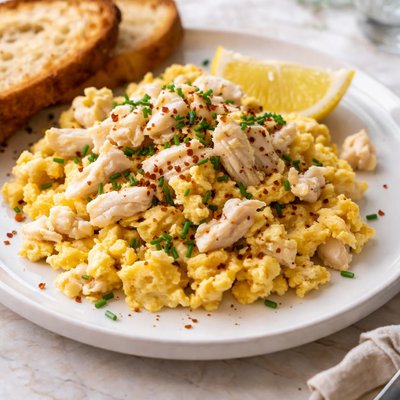 Scrambled eggs with crab