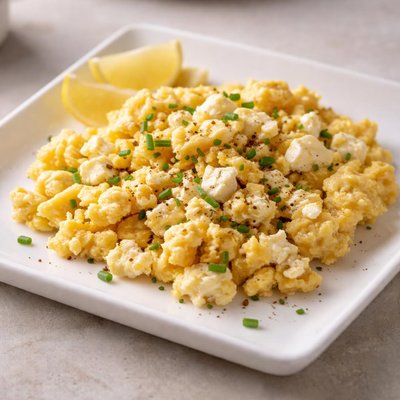 Scrambled eggs with feta cheese
