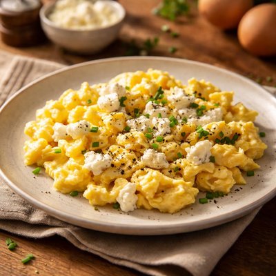 Scrambled eggs with goat cheese