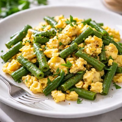 Scrambled eggs with green beans