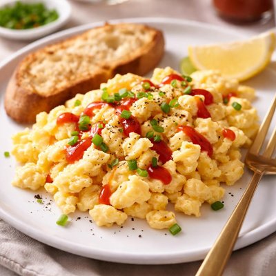 Scrambled eggs with hot sauce
