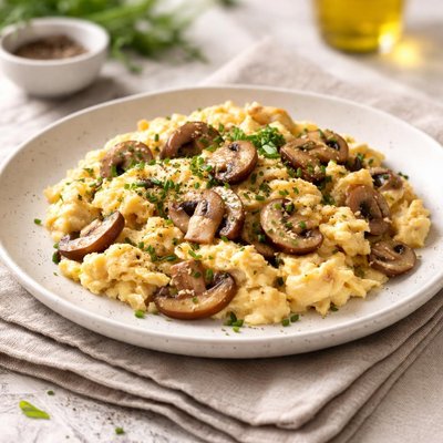 Scrambled eggs with mashrooms