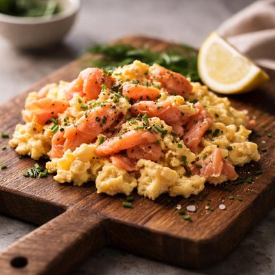 Scrambled eggs with salmon