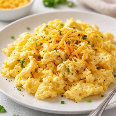 Scrambled eggs with shredded cheese