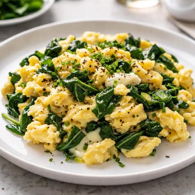 Scrambled eggs with spinach and cheese