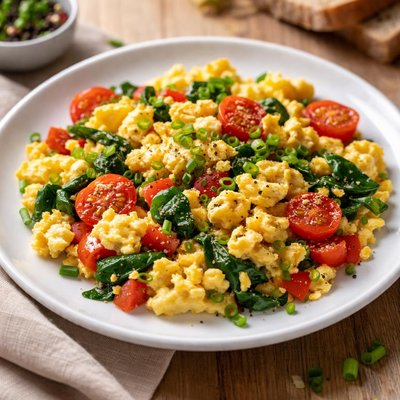 Scrambled eggs with veggies