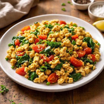 Scrambled high protein tofu with vegetables