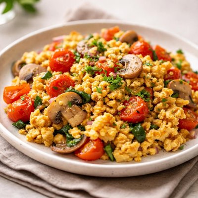 Scrambled tofu tomato mushroom