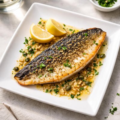 Seabass fillet cooked in butter