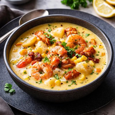 Seafood and corn chowder