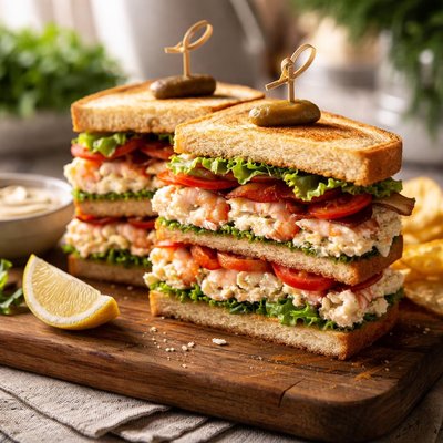 Seafood club sandwich