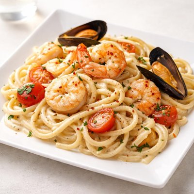 Seafood cream pasta