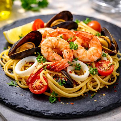Seafood linguine pasta