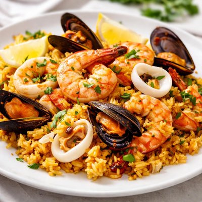 Seafood paella