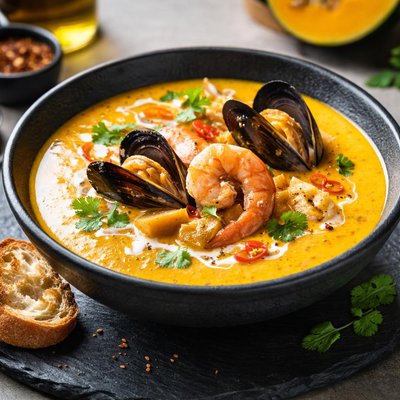 Seafood pumpkin soup