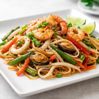 Seafood rice noodle stir fry