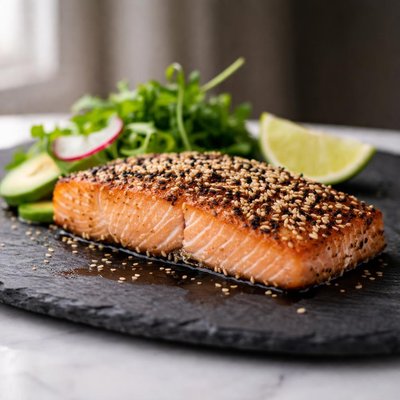 Seared sesame-crusted salmon