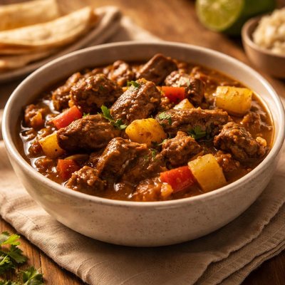 Serving of carne guisada