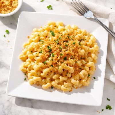 Serving of macaroni and cheese