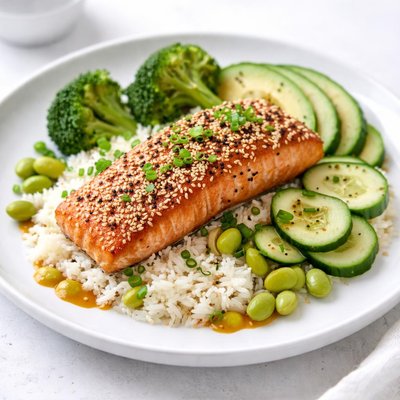 Sesame-crusted salmon or tofu