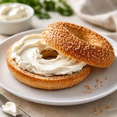 Sesame bagel with cream cheese