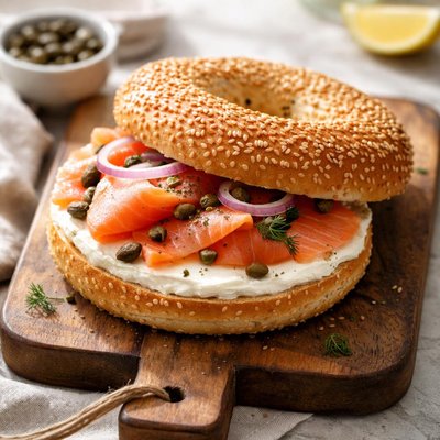 Sesame bagel with salmon