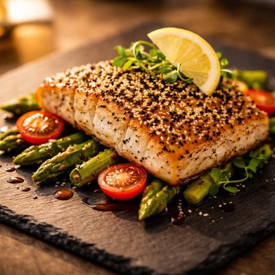 Sesame crusted fish fillet
