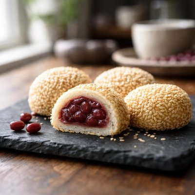 Sesame red bean dessert