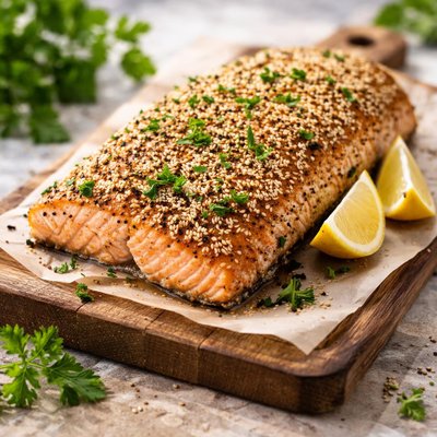 Sesame seed crusted baked dish