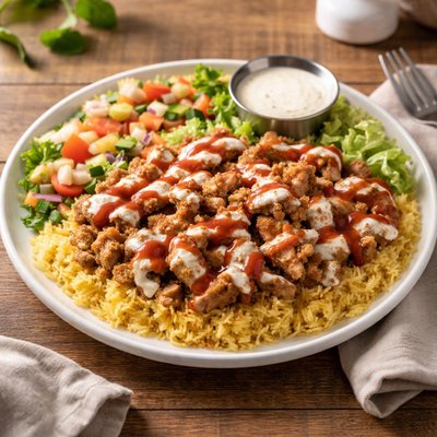 Shah halal chicken over rice