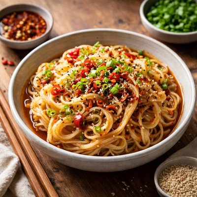 Shirataki noodles with soy sauce and chili oil