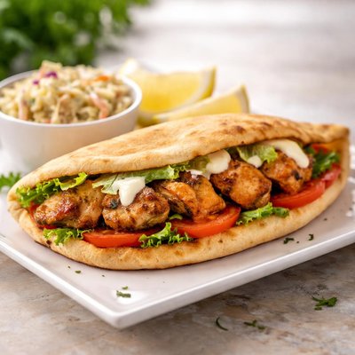 Shish tawook sandwich with coleslaw