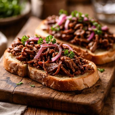 Shredded beef on bread