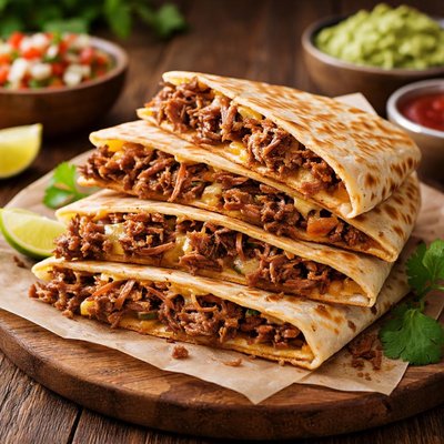 Quesadilla de res deshebrada rellena