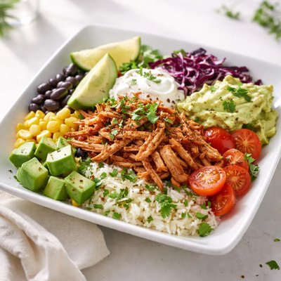 Shredded chicken taco bowl